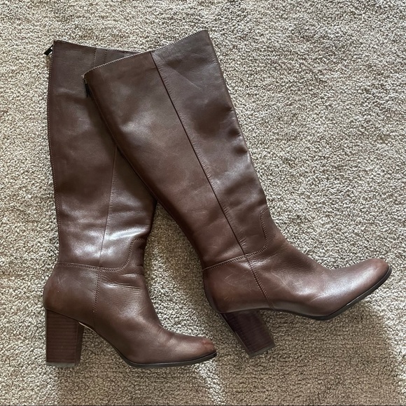 Cole Haan Shoes - Cole Haan Brown Leather Block Heel Boots Size 9